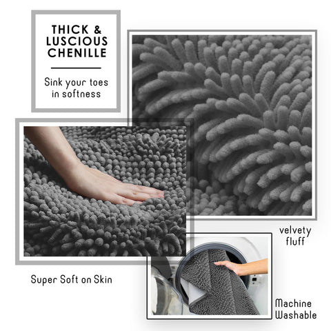 Hearth & Harbor quick-dry chenille rug reduces damp bathroom floors.