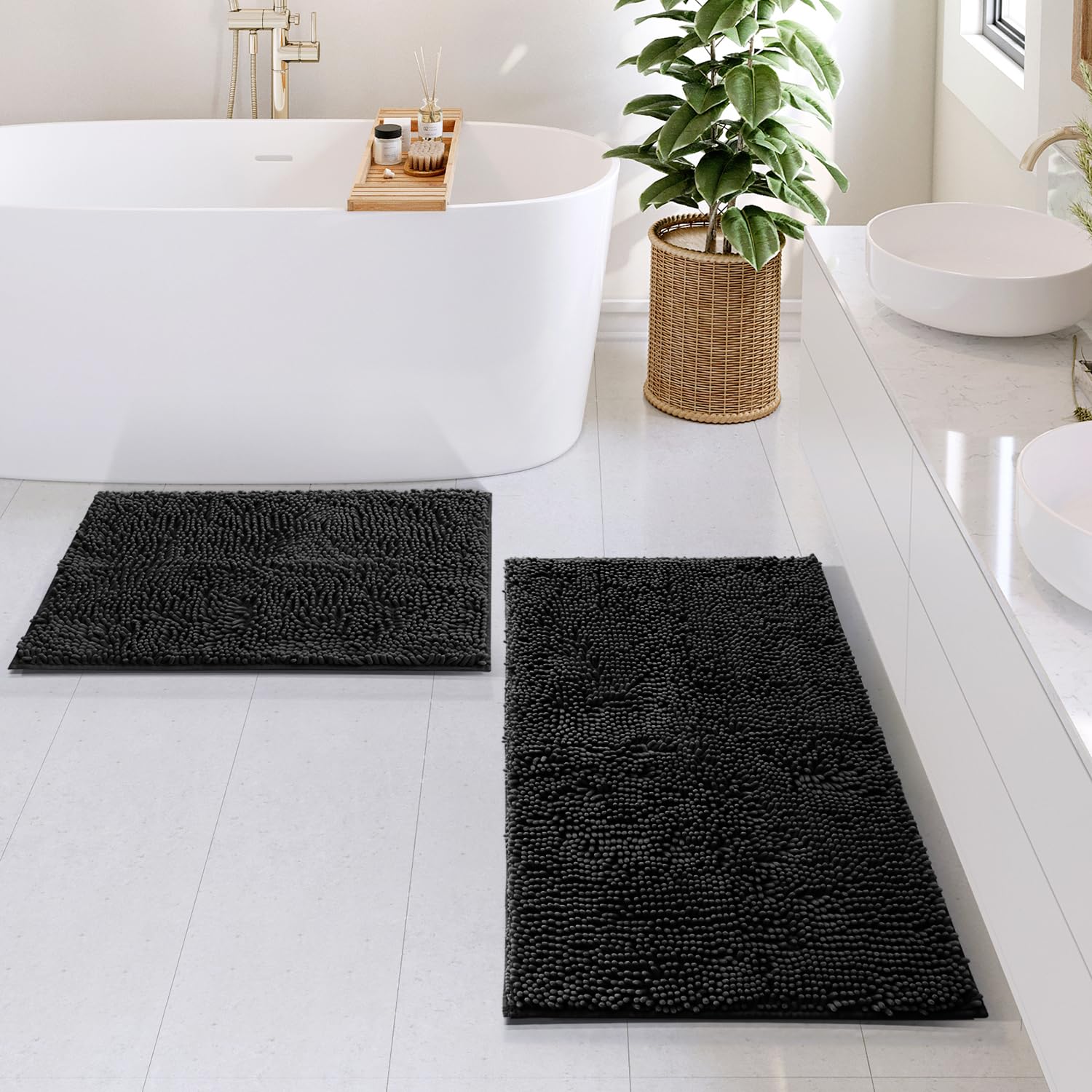 Hearth & Harbor bath rug with PVC backing offers secure footing on wet floors