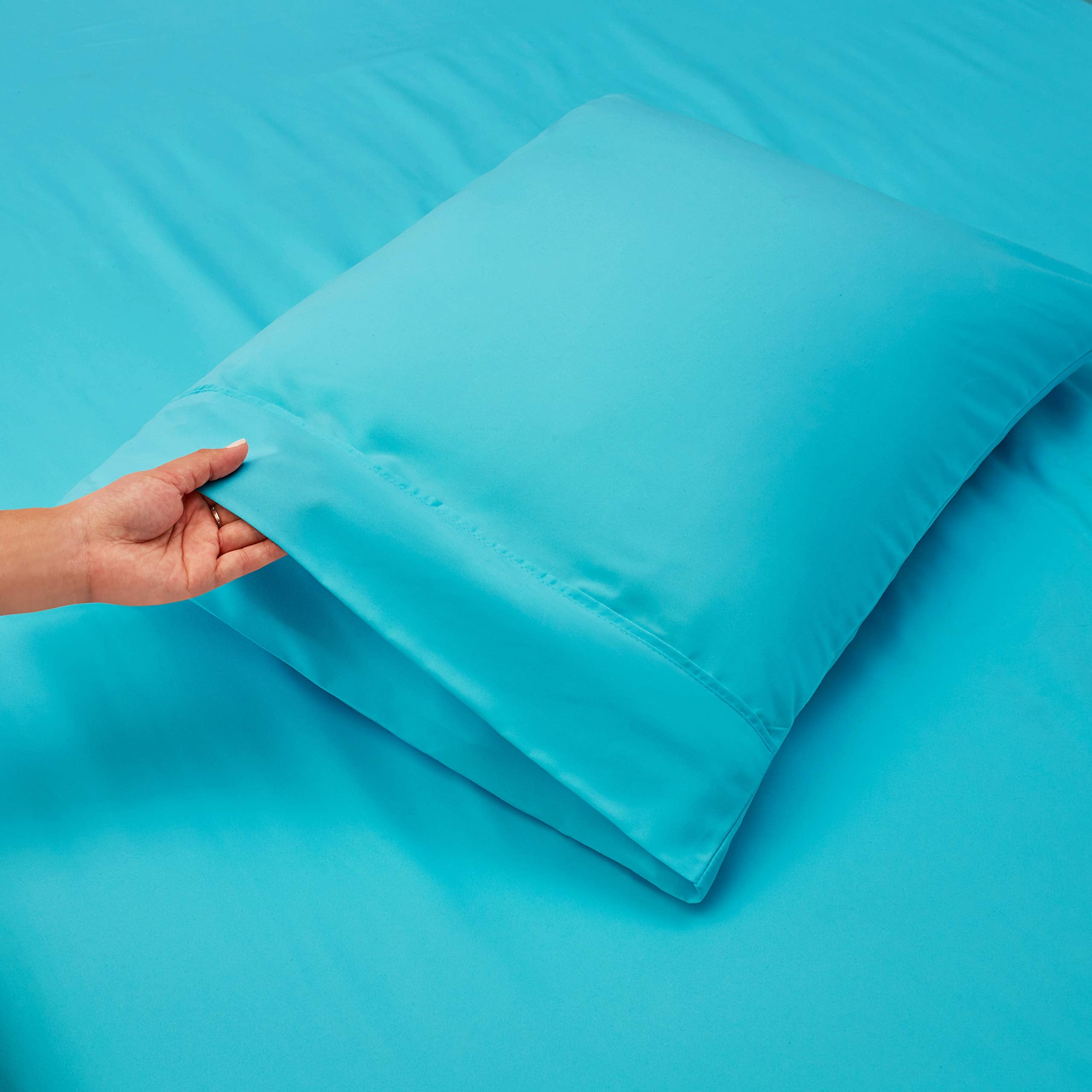 Hearth and Harbor Beach Blue deep-pocket fit on tall mattress