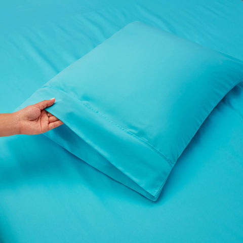 Hearth and Harbor Beach Blue deep-pocket fit on tall mattress