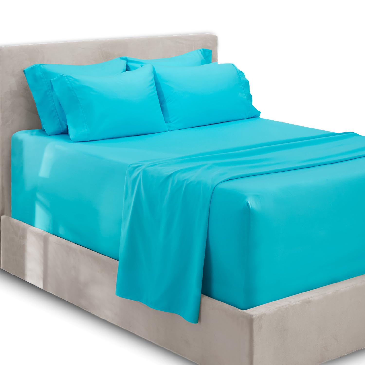 Hearth and Harbor Beach Blue queen fitted sheet demonstrates deep pocket compatibility