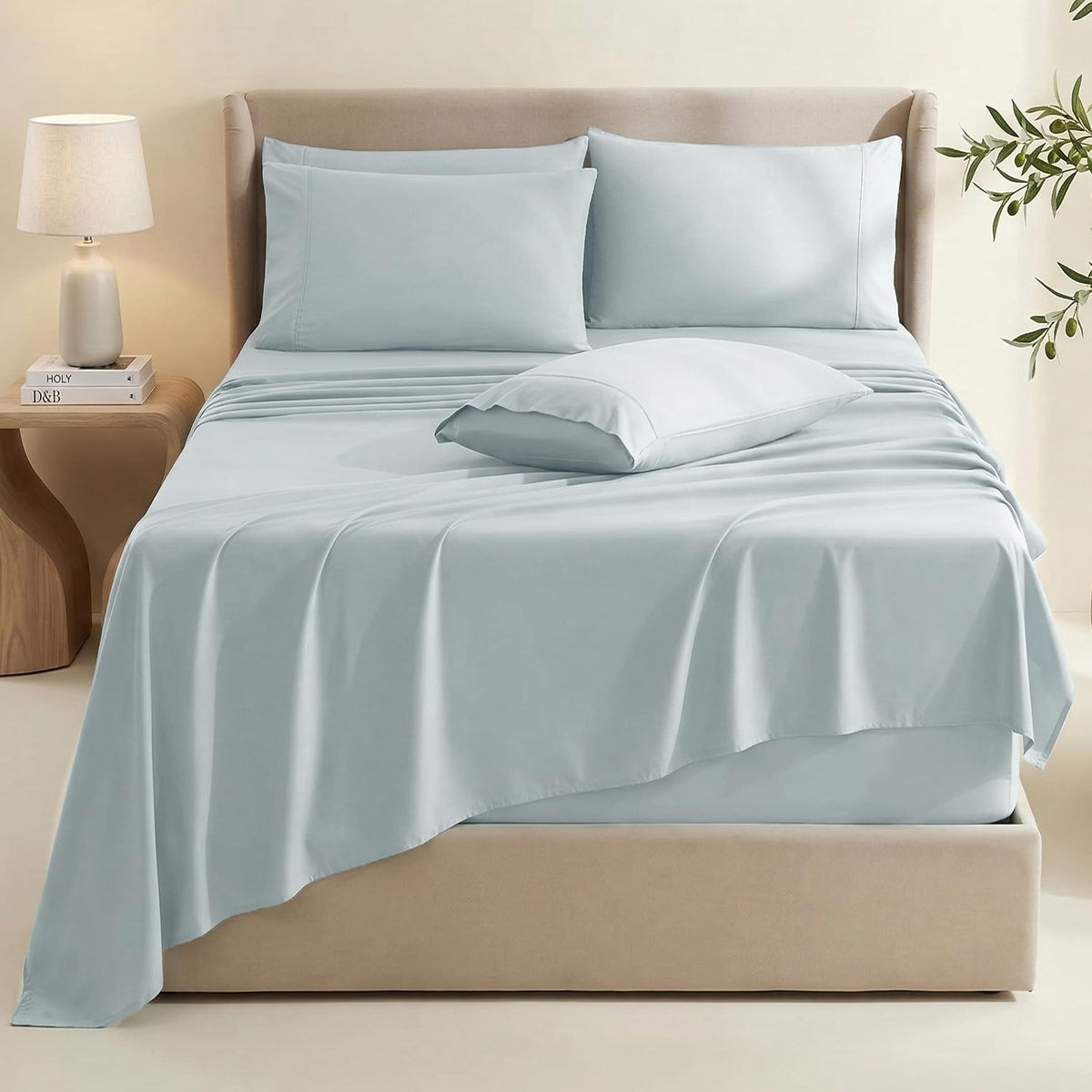 Hearth & Harbor deep-pocket fitted sheet securing a tall mattress with reliable fit