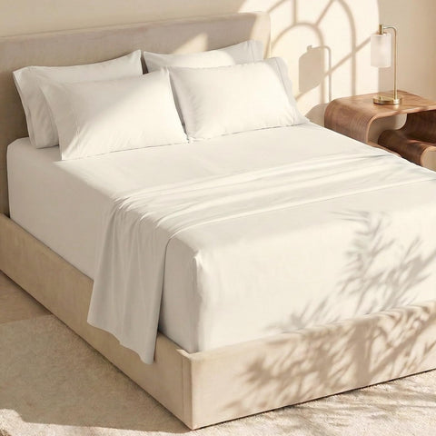Hearth & Harbor flat sheet laid flat for generous bed coverage.