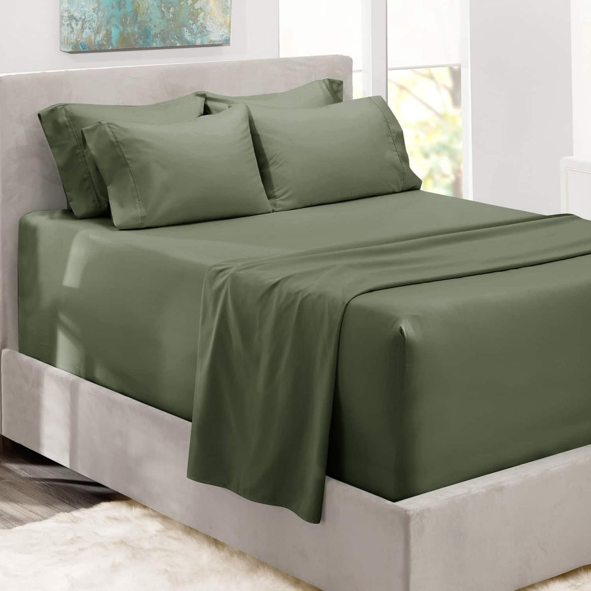Hearth and Harbor luxury soft 6-piece bed sheet set with extra deep pockets for tall mattresses.