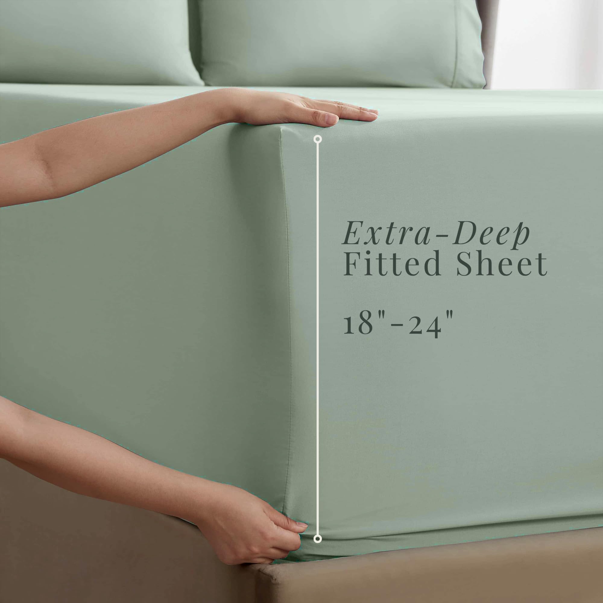 Hearth & Harbor deep-pocket fitted-sheet detail demonstrating secure fit.