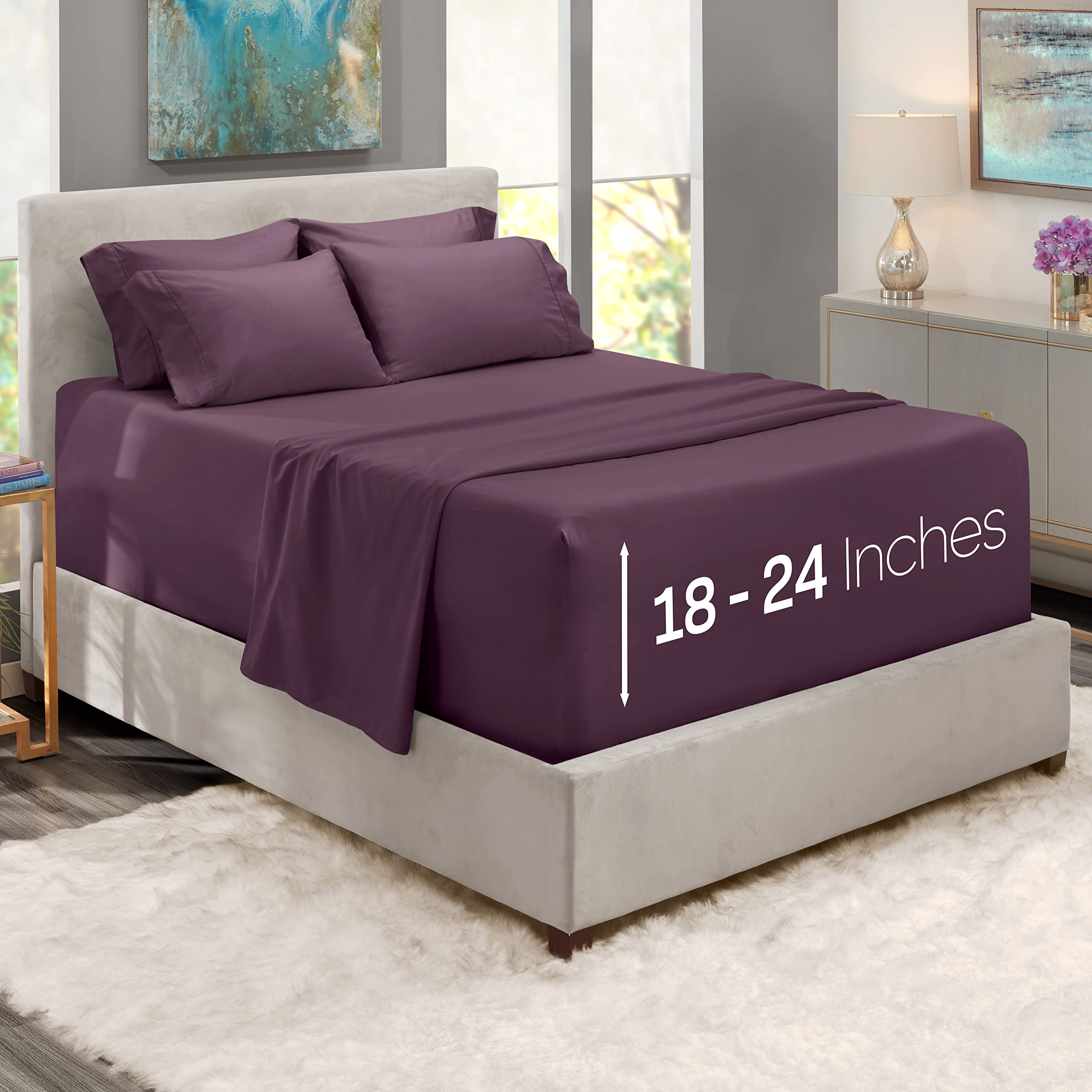 Hearth & Harbor eggplant queen flat sheet 90x102 demonstrates generous coverage and clean surface