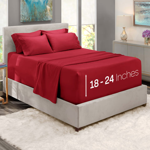 Hearth & Harbor burgundy extra deep-pocket flat sheet extending tall mattress depth with microfiber comfort