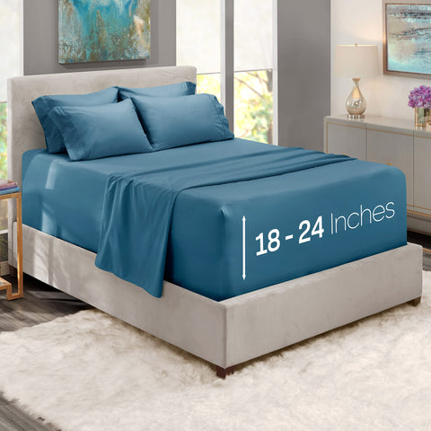 Hearth & Harbor deep pocket flat sheet showing generous size for deep mattresses and coverage.