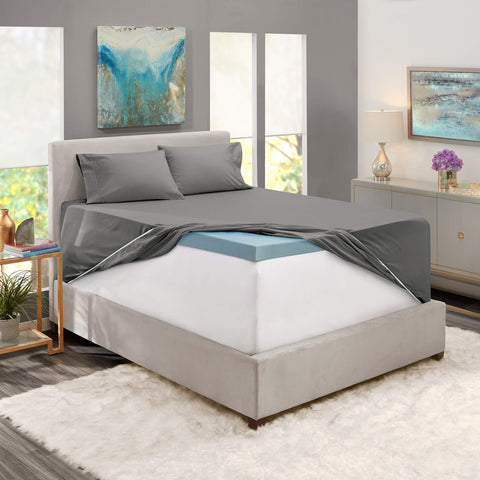 Gray Hearth and Harbor sheet shows fade-resistant color and easy-care appearance