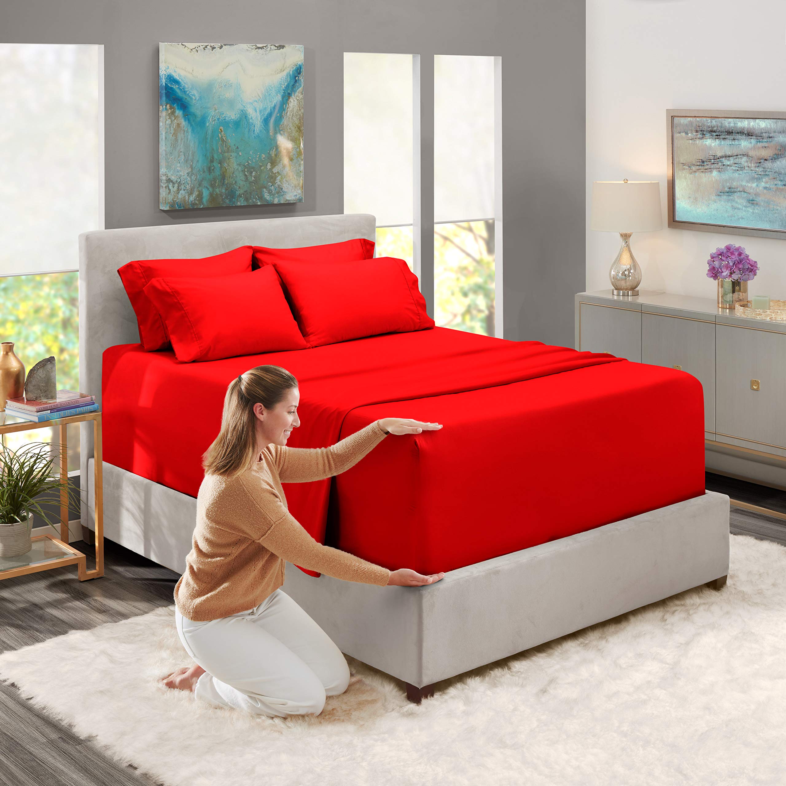 Queen flat sheet measuring 90 by 102 inches for generous coverage