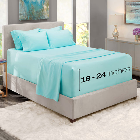 Hearth & Harbor king flat sheet in aqua blue offers smooth comfort and generous coverage.
