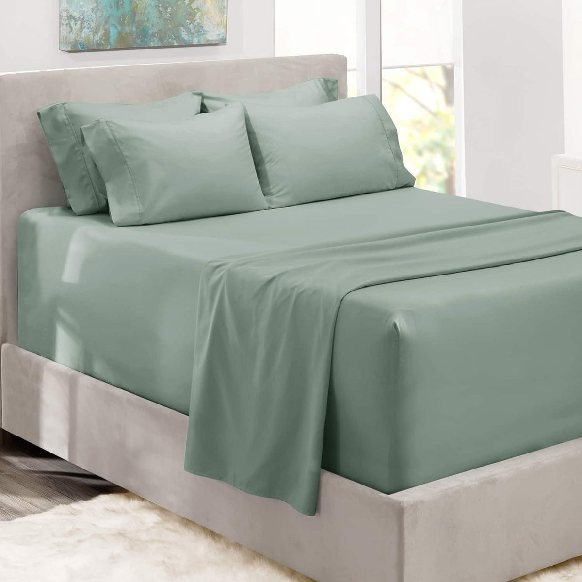 Hearth & Harbor king ice green deep-pocket fitted sheet for tall mattresses