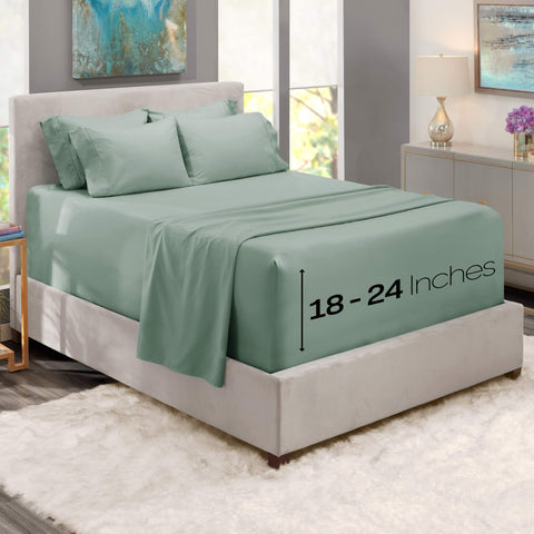 Hearth & Harbor king ice green flat sheet stretched smoothly