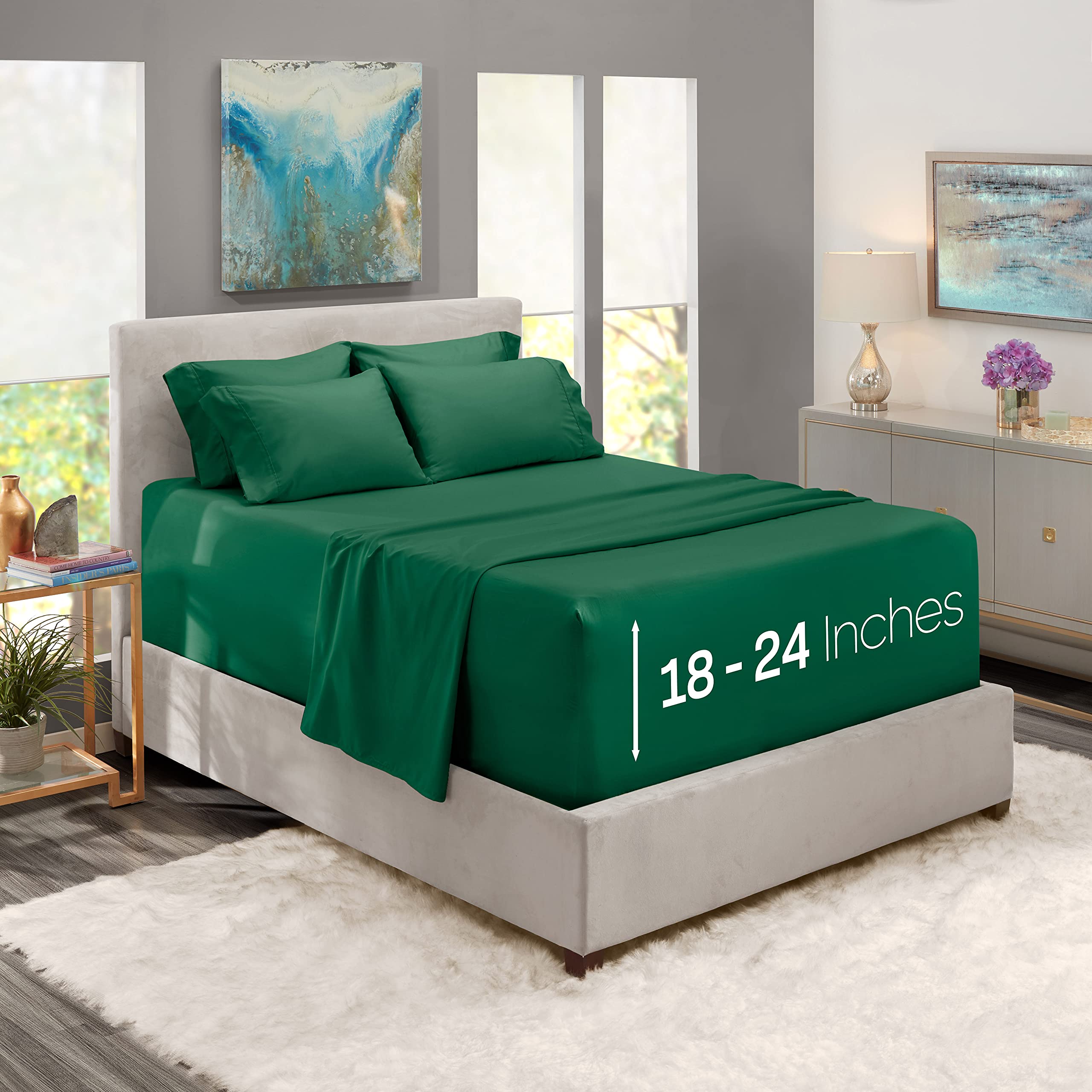 Hearth & Harbor hunter green fabric close-up highlights luxe microfiber finish.