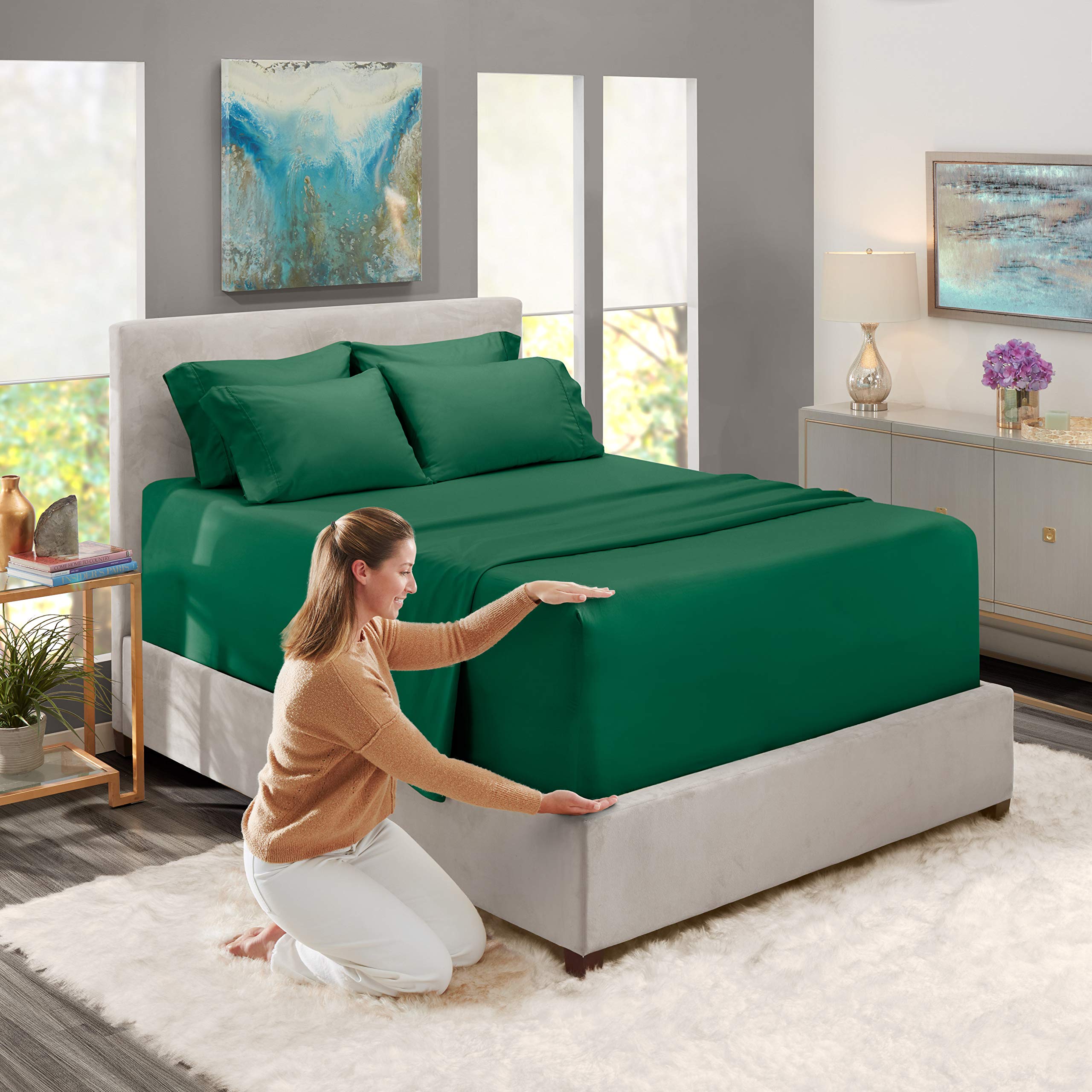Hearth & Harbor hunter green wrinkle-resistant finish for easy care.
