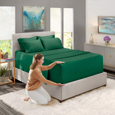 Hearth & Harbor hunter green wrinkle-resistant finish for easy care.