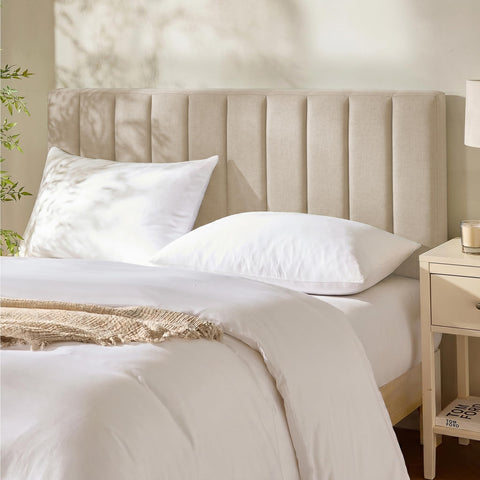 Hearth & Harbor upholstered queen headboard in beige adds soft, stylish comfort to your bed.
