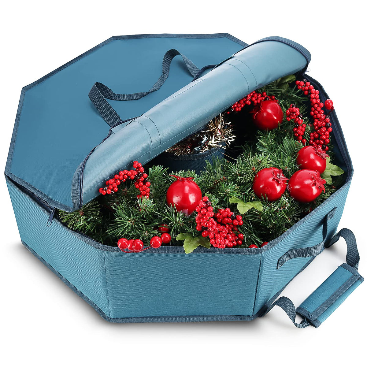 Hearth & Harbor hard-shell wreath storage container protects wreaths from damage.