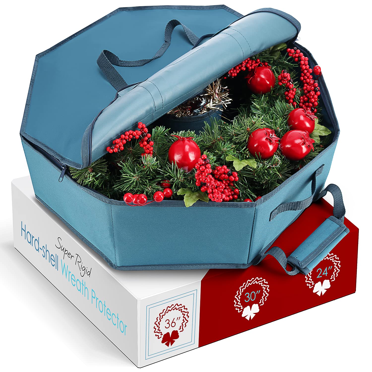 Hearth & Harbor interior pockets keep wreath accessories organized during storage.