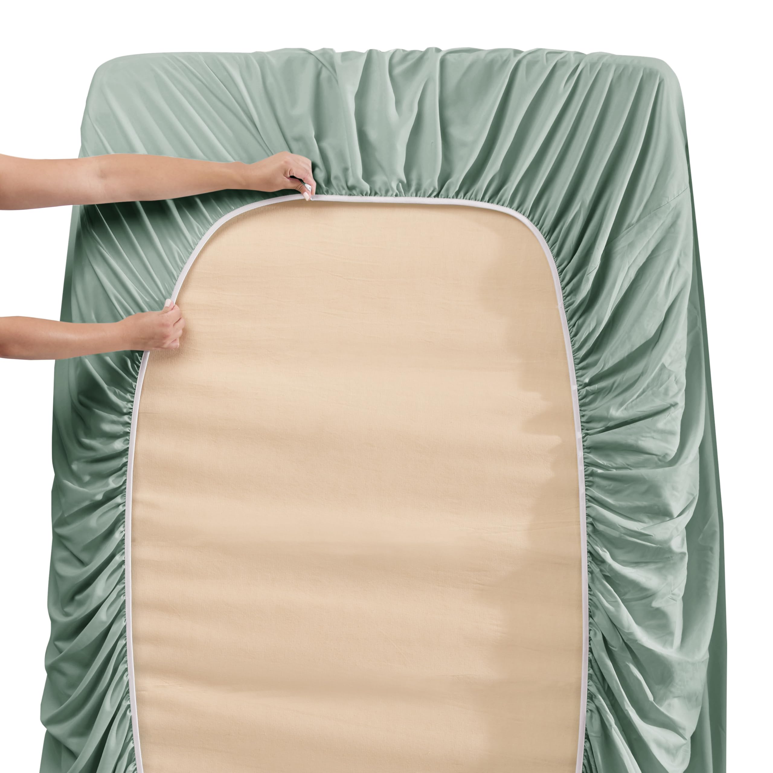 Hearth & Harbor ice green sheets resist wrinkles and fading after washing
