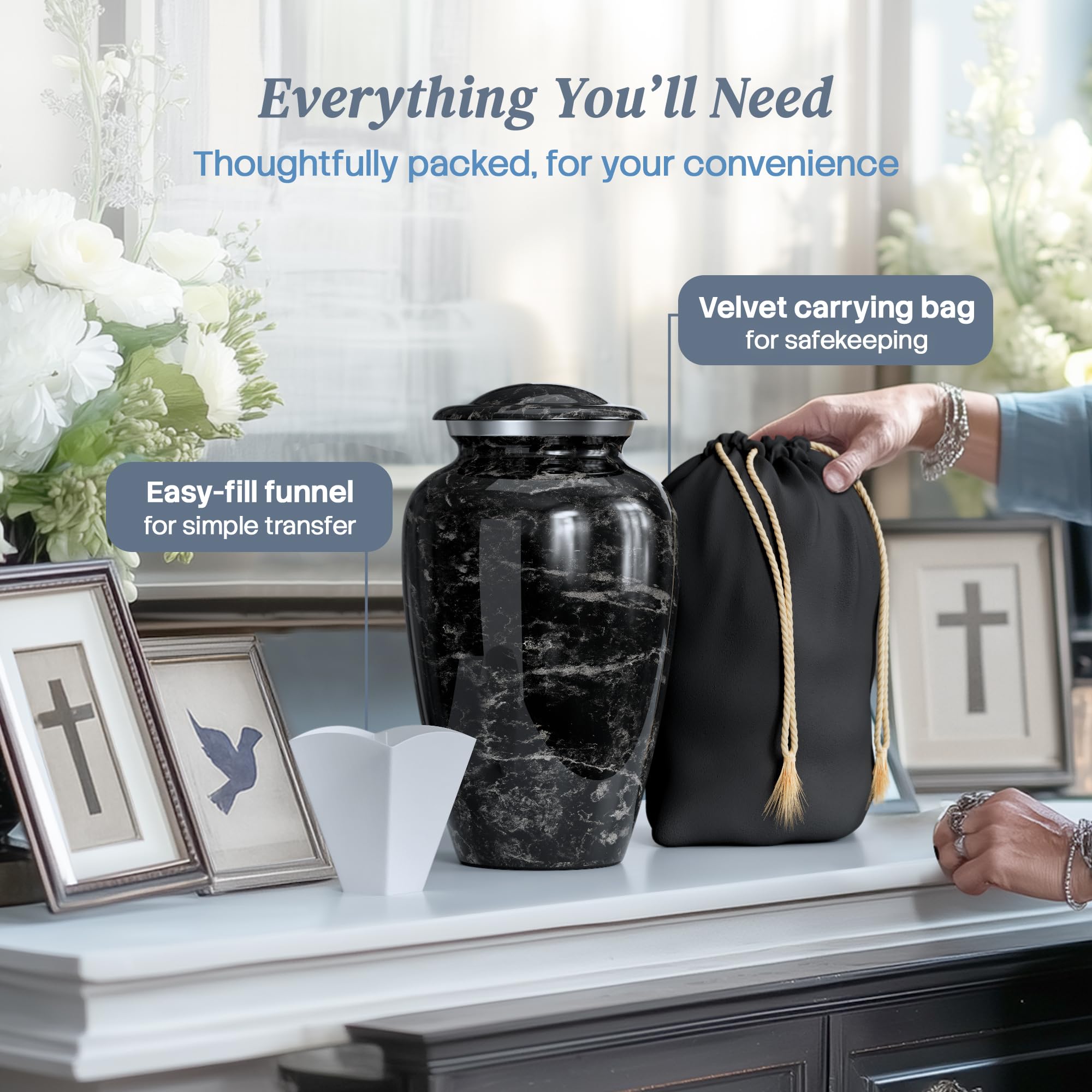 Hearthy Home decorative funeral urn for adults, display-ready centerpiece.
