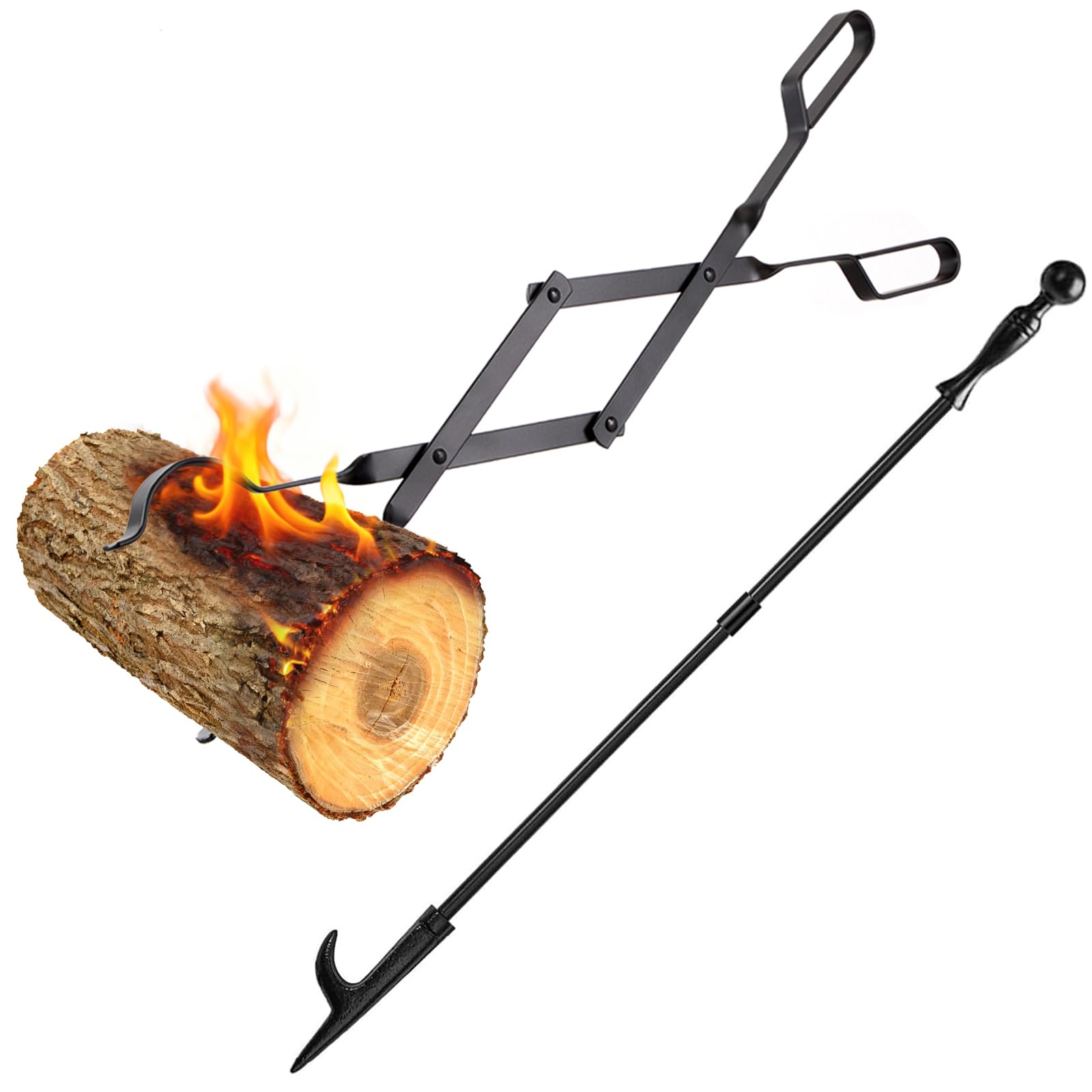 Heavy-Duty 32-Inch Fire Poker extended for safe reach around the fire pit