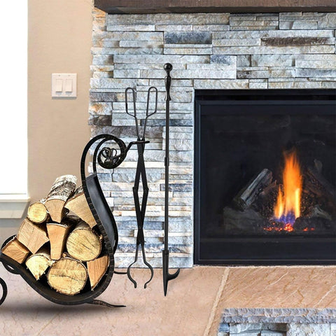 Campfire night setup using Heavy-Duty fireplace tools