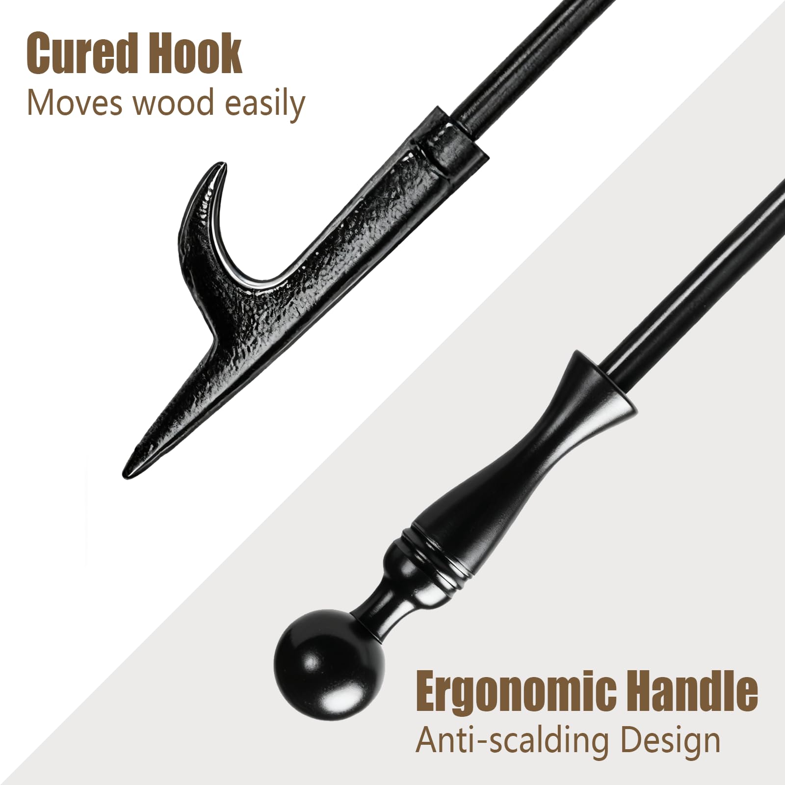 Rust-resistant powder-coated finish on heavy-duty fireplace tools