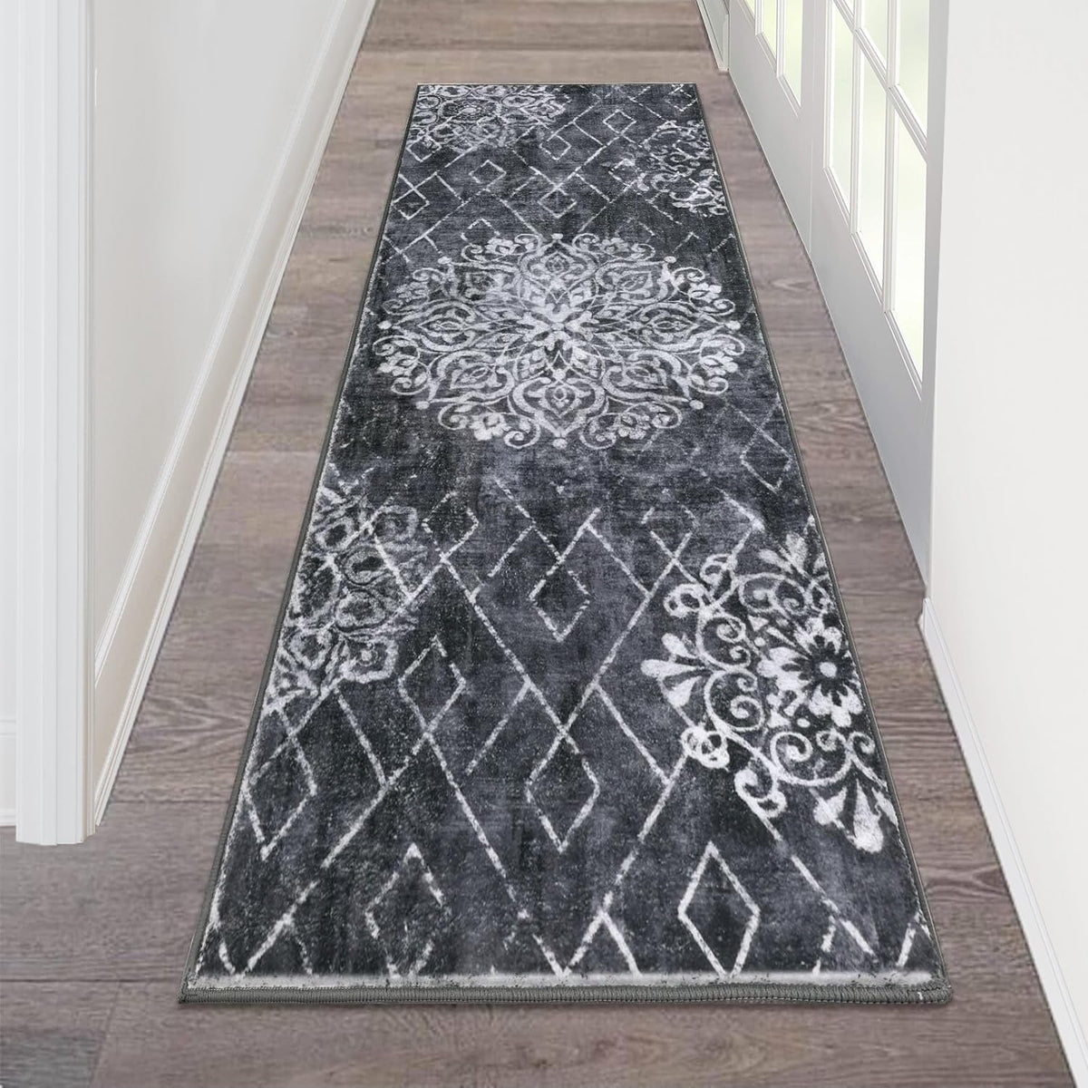 HEBE RUGS hallway runner 2x6 with vintage distressing adds entryway charm.