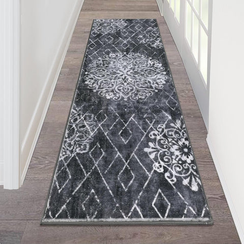 HEBE RUGS hallway runner 2x6 with vintage distressing adds entryway charm.