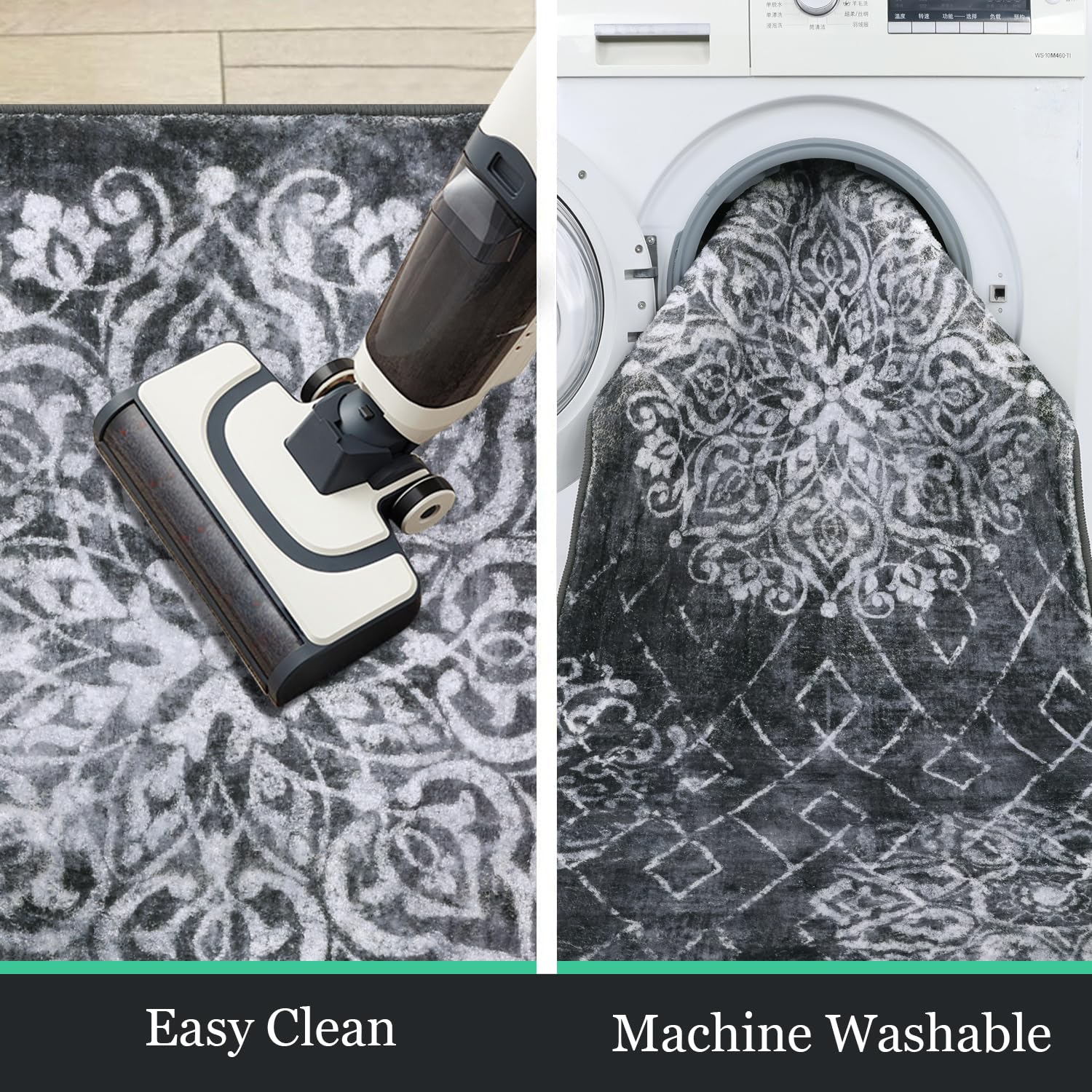HEBE RUGS machine-washable kitchen entry rug for easy cleaning.
