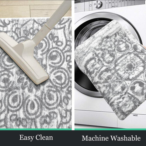 HEBE RUGS machine washable grey runner offers easy, convenient cleaning.