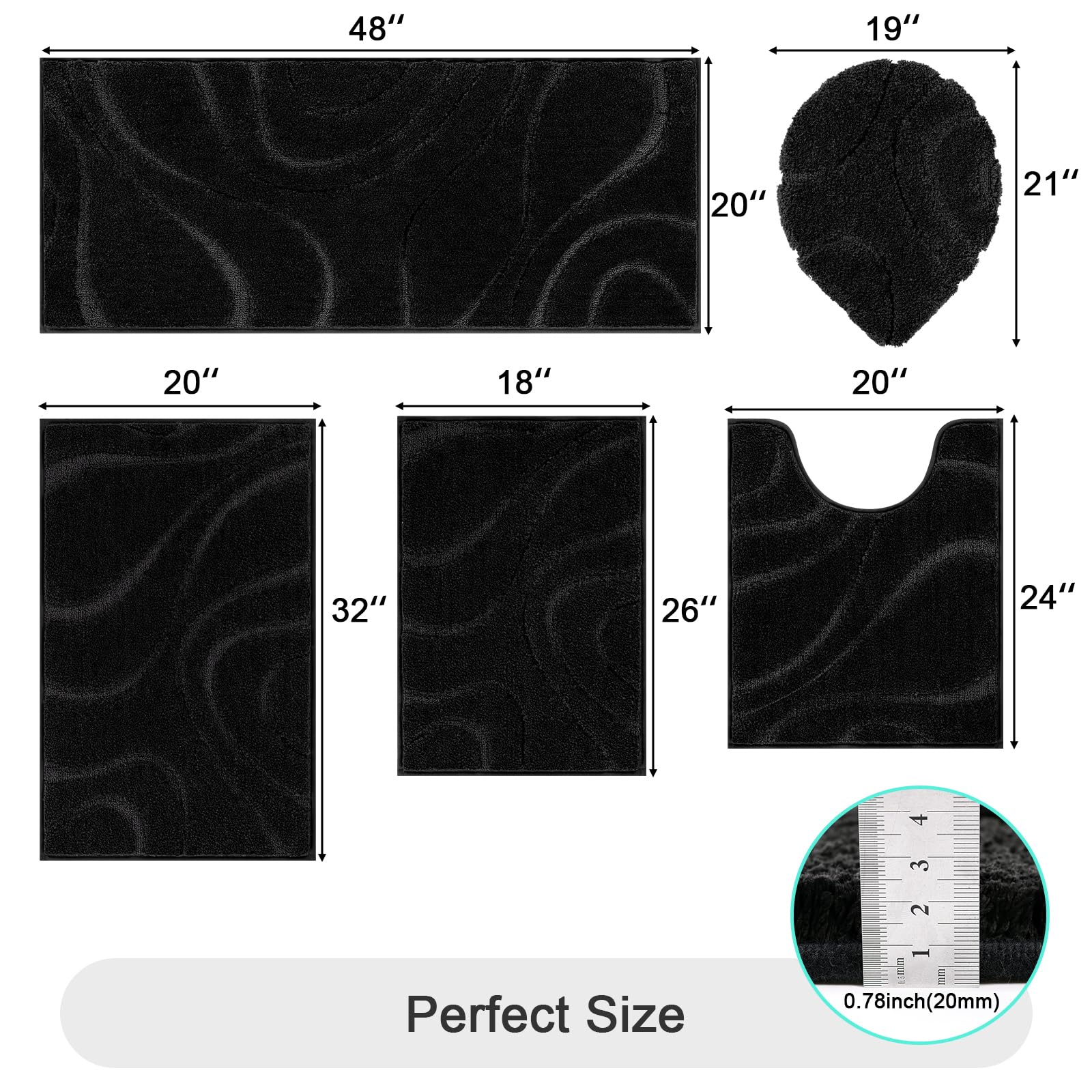 HEBE RUGS ultra-soft microfiber bath mats shown on a bathroom floor