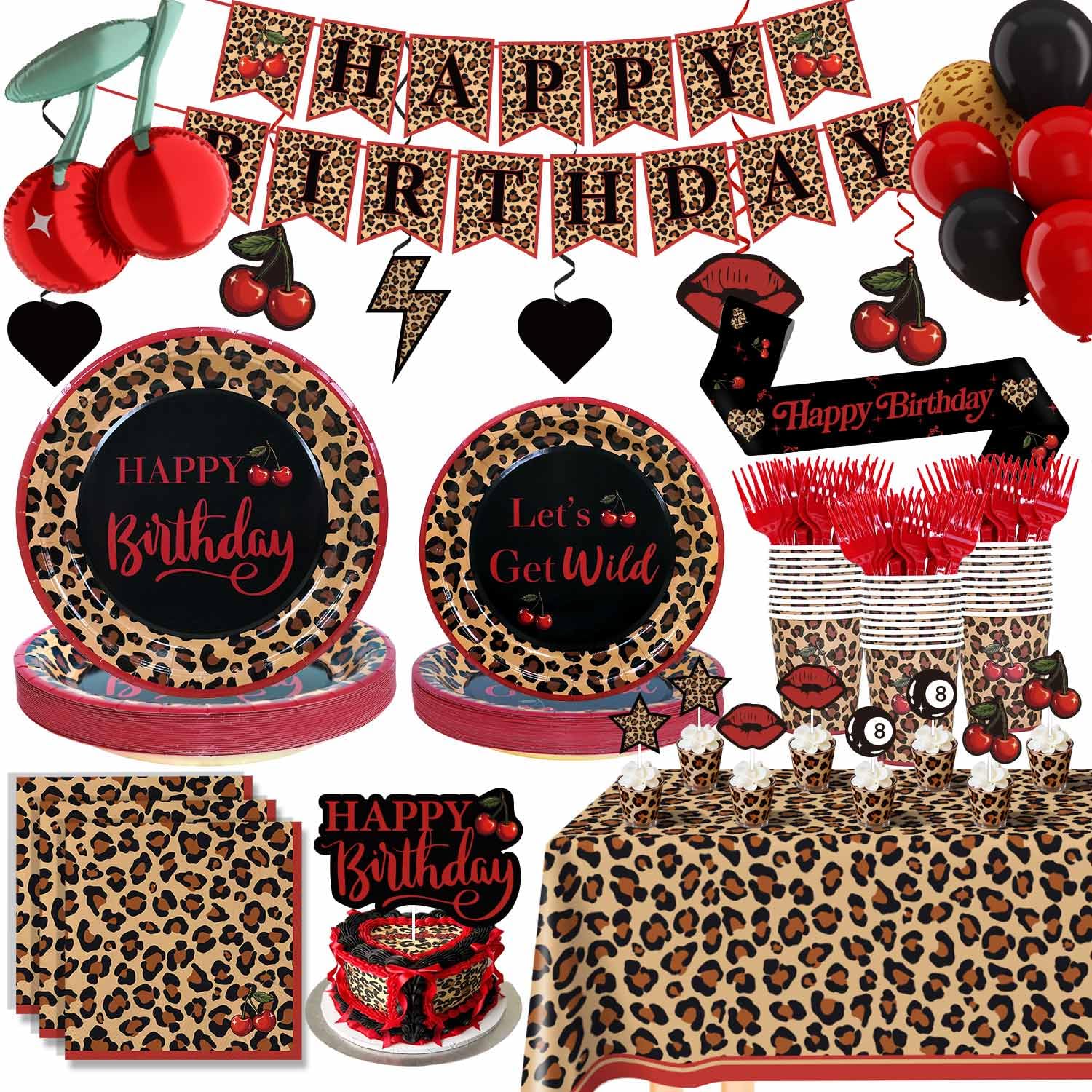 Heboland red cheetah banner for bold, photo-ready party decor.