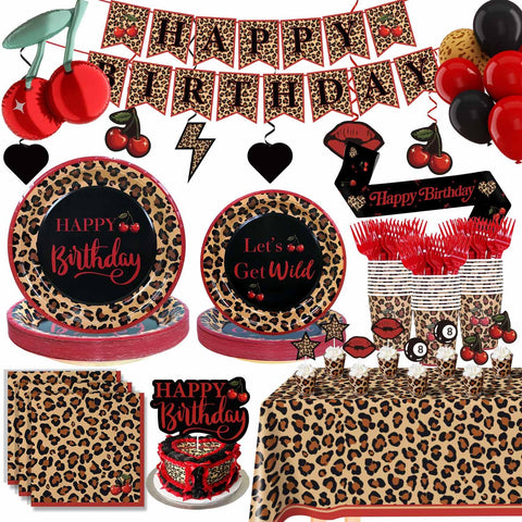 Heboland red cheetah banner for bold, photo-ready party decor.