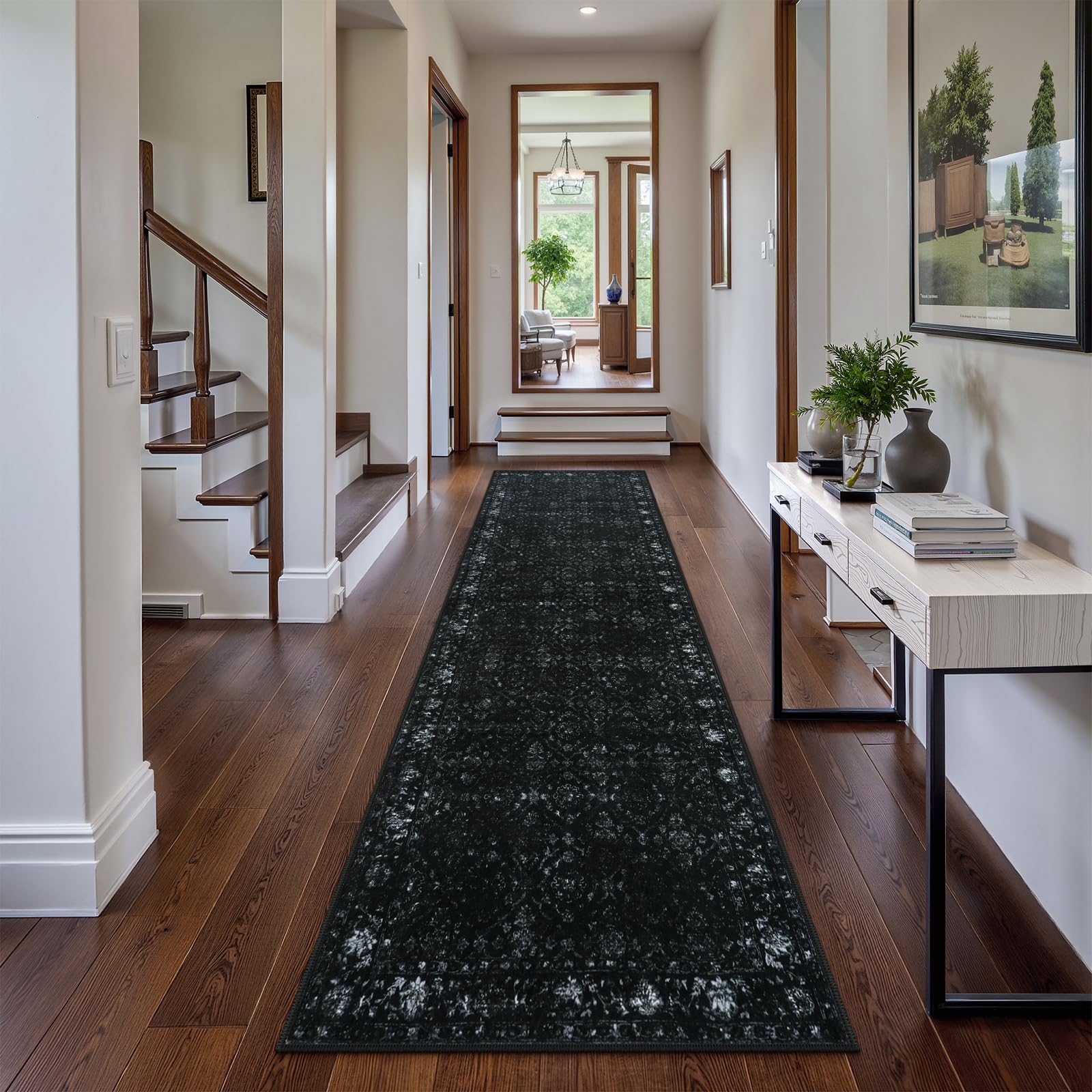 Hedlive non-slip backing keeps the hallway rug securely in place.