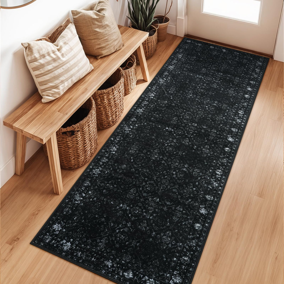 Hedlive Vintage Black Kitchen Runner 2x6 fits narrow hallways and adds soft underfoot comfort