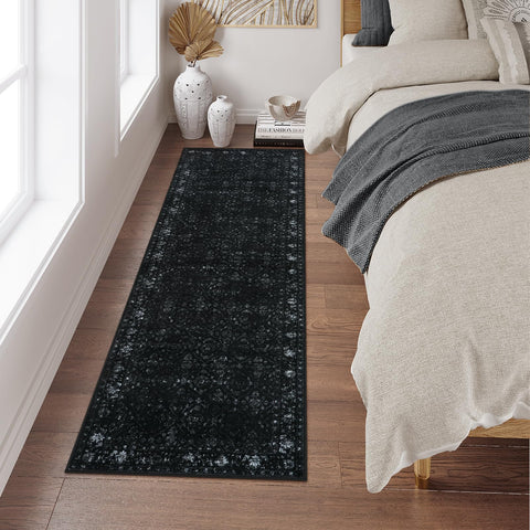 Hedlive Vintage Black Kitchen Runner non-slip back prevents shifting during busy days
