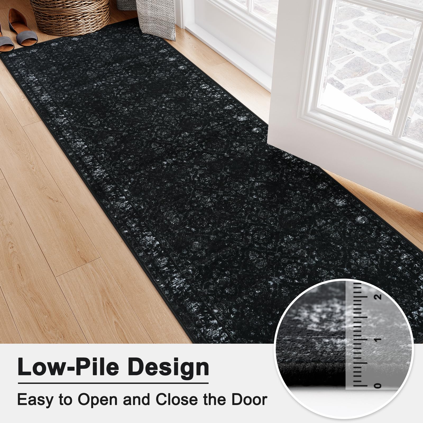 Hedlive Vintage Black Kitchen Runner washable fabric makes cleanup quick and easy
