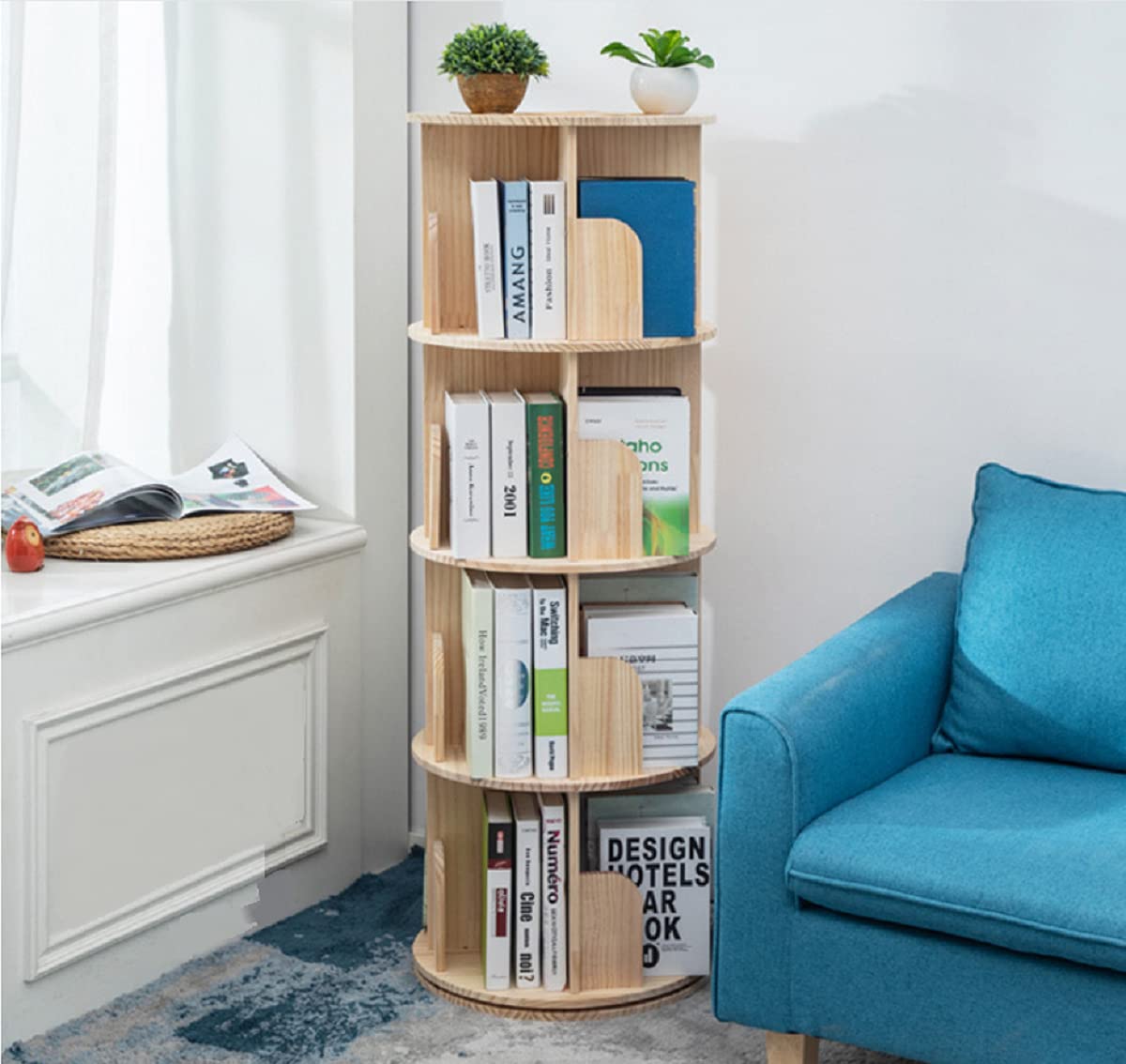 Heehee rotating wooden bookshelf with 360° display for easy access