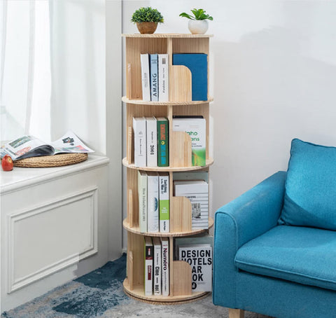 Heehee rotating wooden bookshelf with 360° display for easy access