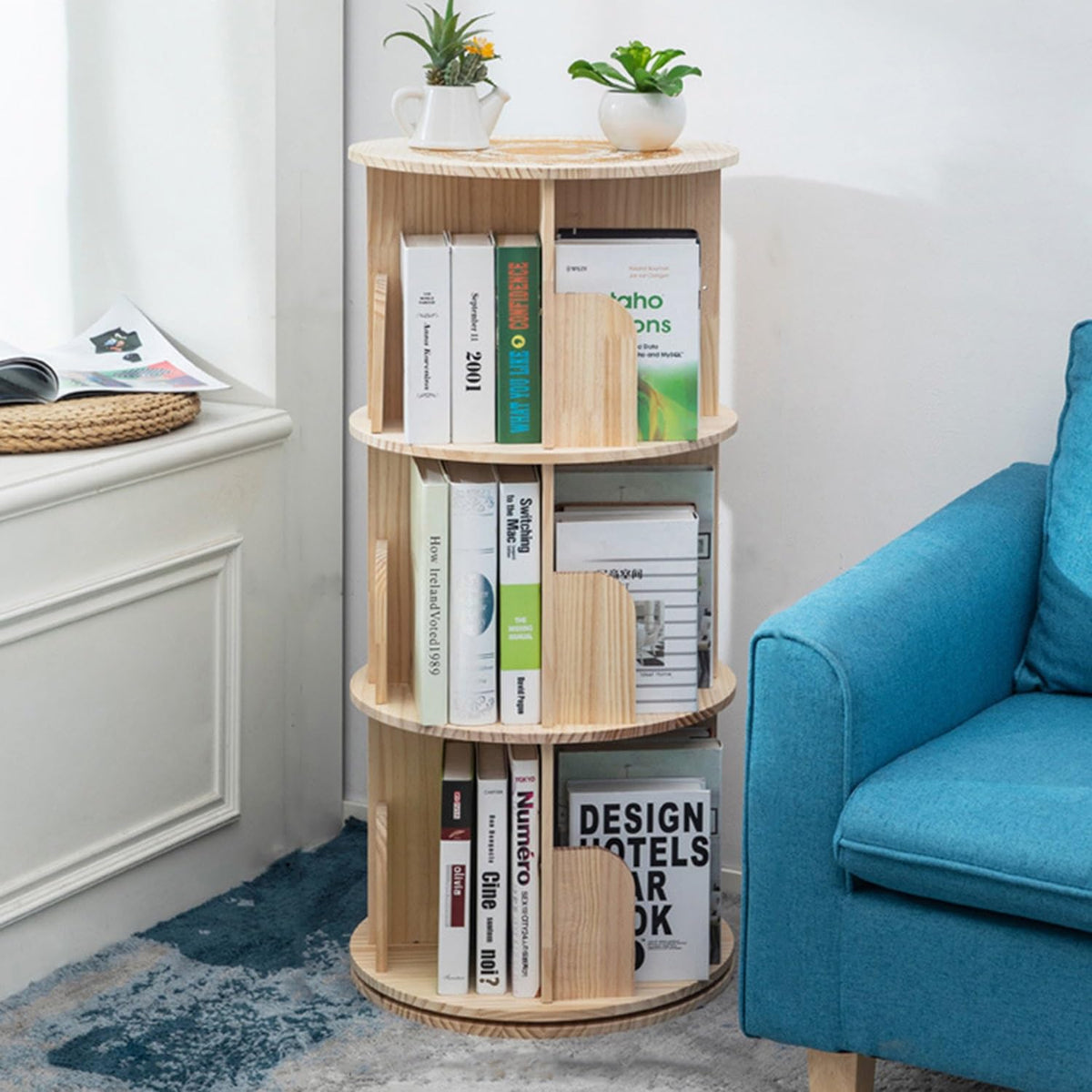 Heehee wooden rotating bookshelf 360 display for easy access