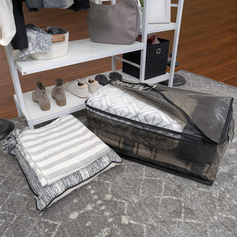 Hefty bag in garage keeps bulky items neatly stored