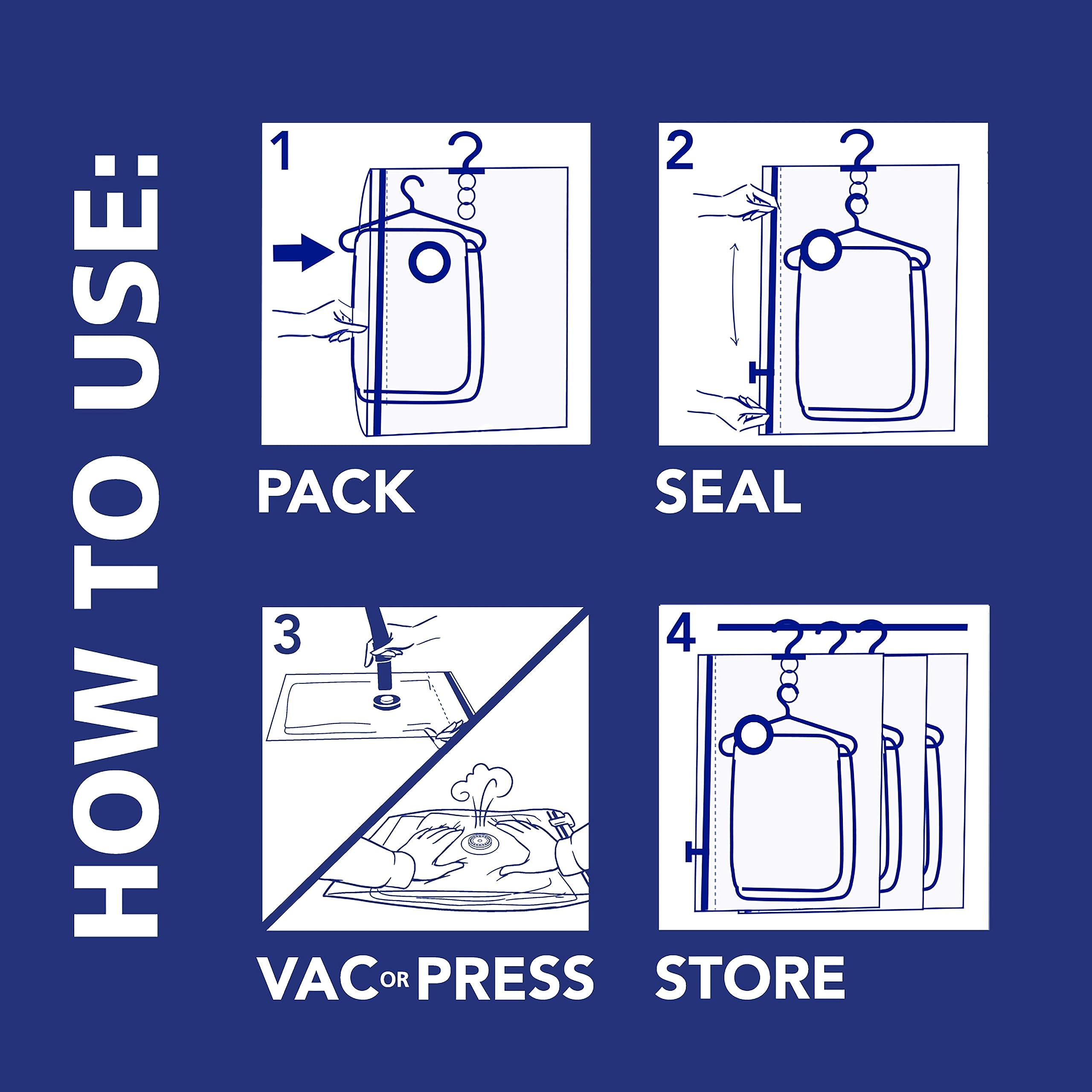 Durable Hefty Shrink-Pak bags shown during packing and unpacking for reuse.