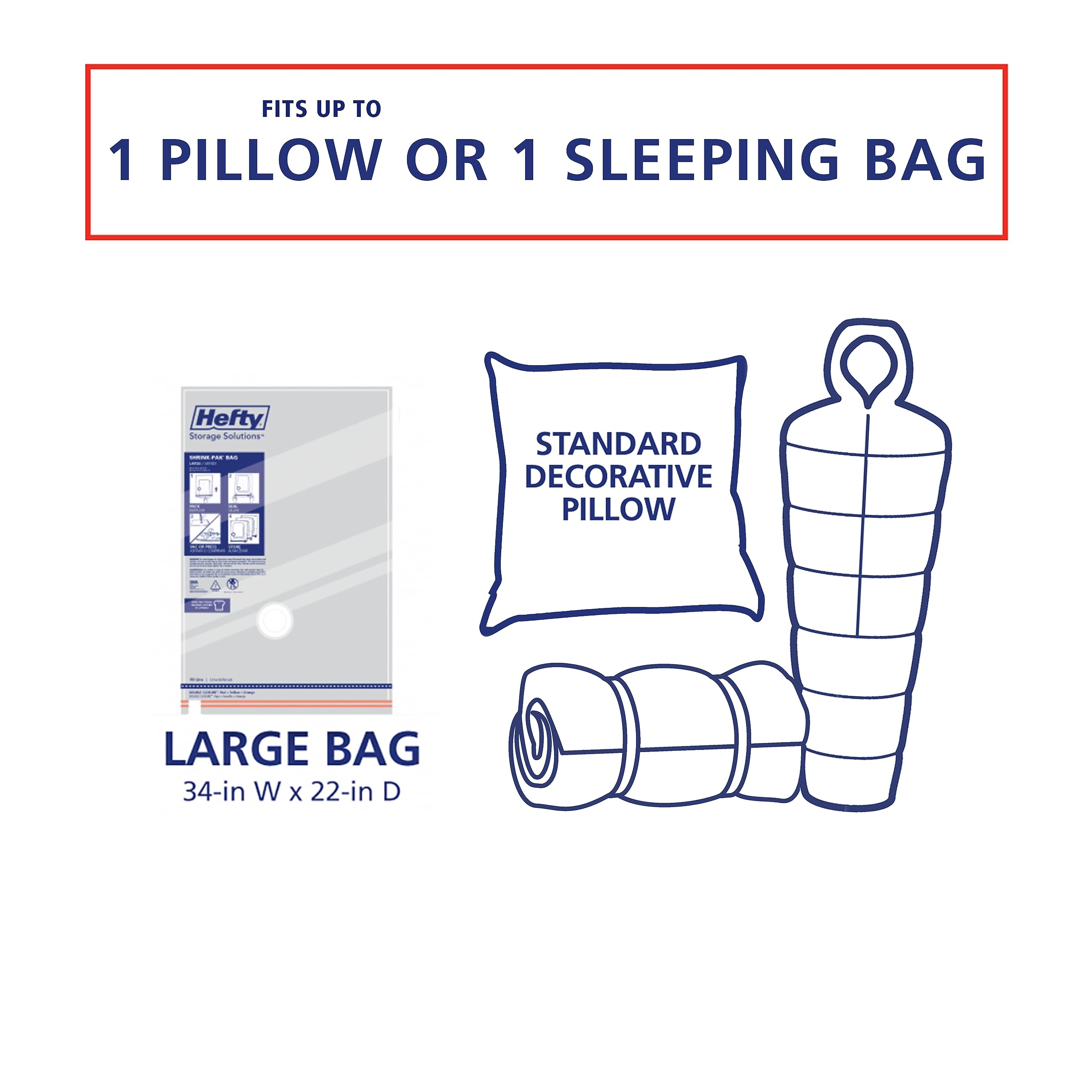 4-pack layout of Hefty Shrink-Pak bags ready for seasonal storage.