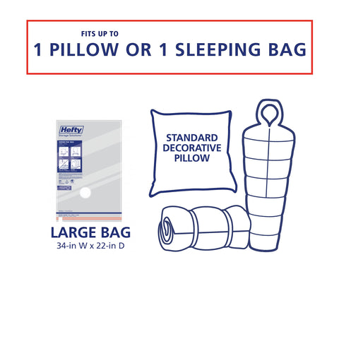 4-pack layout of Hefty Shrink-Pak bags ready for seasonal storage.