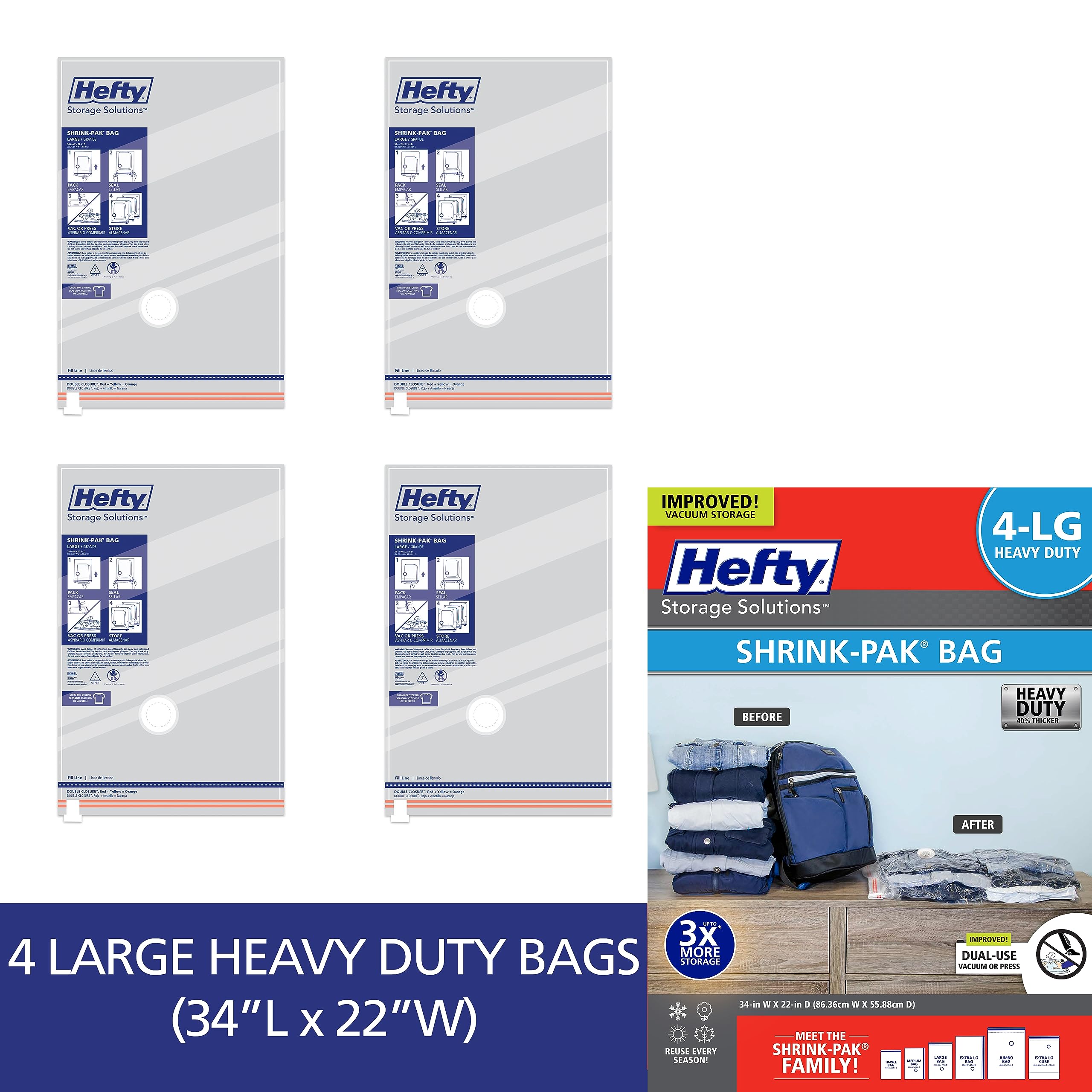 Hefty Shrink-Pak vacuum bag with closed zipper demonstrates airtight seal.
