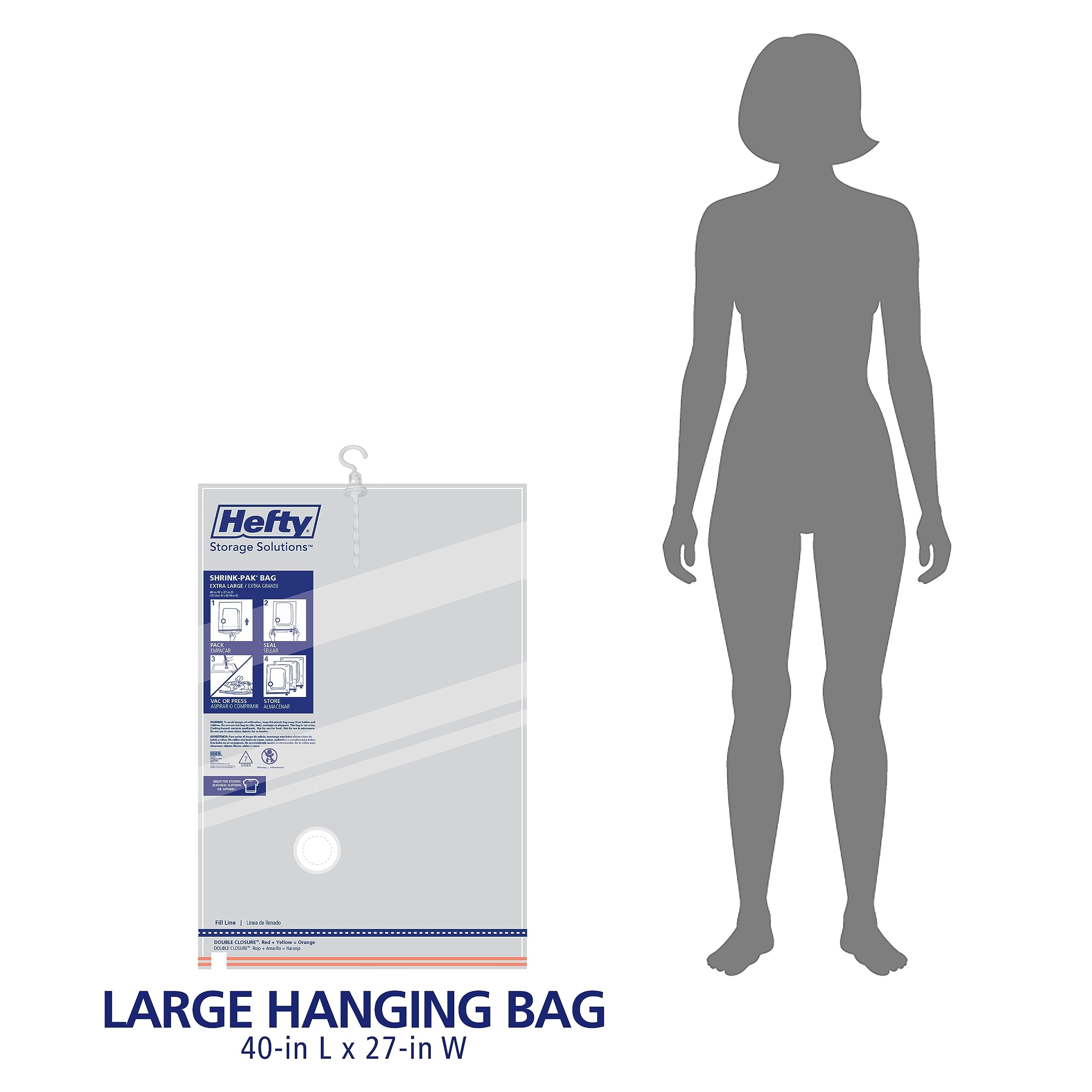 Hefty Shrink-Pak water-resistant bags protecting contents from moisture and odors.