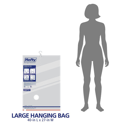 Hefty Shrink-Pak water-resistant bags protecting contents from moisture and odors.