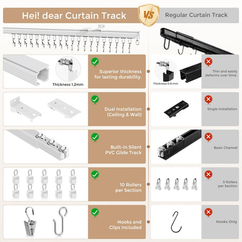 Hei! dear heavy-duty aluminum track for durable curtain support up to 50 pounds